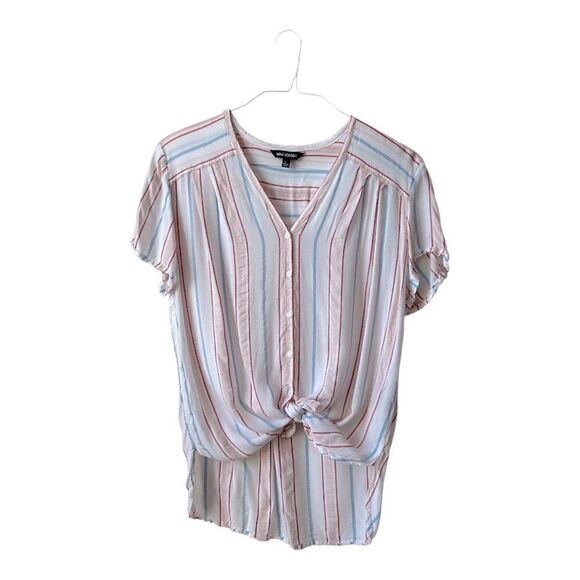 MAX EDITION Striped Tie Front Button down Size L - Picture 1 of 10